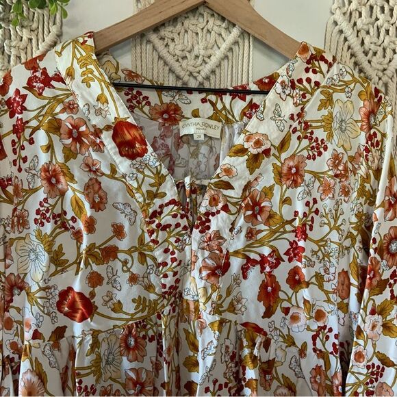 CYNTHIA ROWLEY Women’s Boho Floral Peasant Cottagecore Top Brown Gold Red 2X - Picture 3 of 10